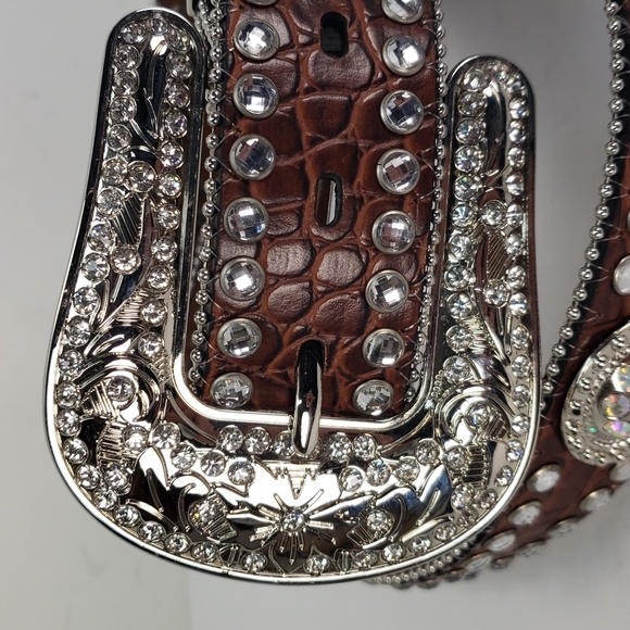 BLAZIN ROXX SCALLOP CROC PRINT LEATHER RHIENSTONE WESTERN BELT M - Picture 7 of 15